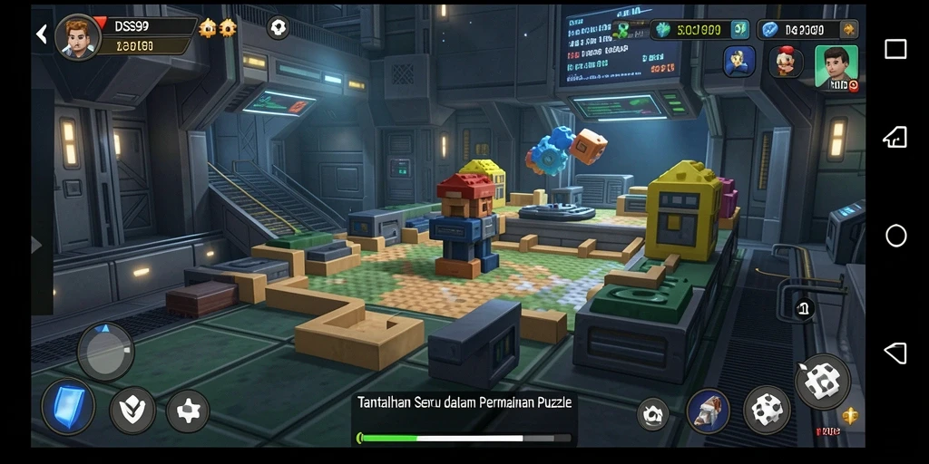 Screenshot gameplay DS99 menampilkan tantangan puzzle yang menarik.