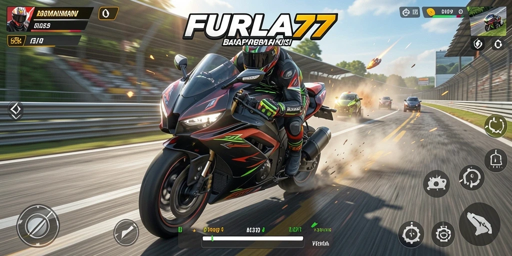 Gameplay menegangkan dalam FURLA77 saat balapan motor.