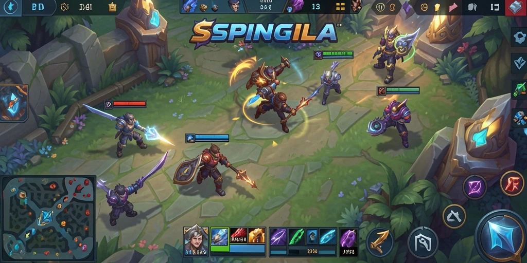 Tampilan gameplay seru SPINGILA dengan karakter unik dan pertempuran epik.