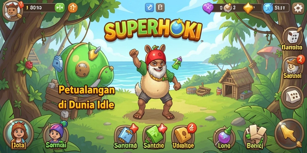 Tampilan gameplay SUPERHOKI yang menarik dan penuh warna.