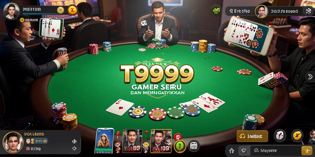 Gameplay T9999 yang mendebarkan dengan pemain nyata di meja poker.
