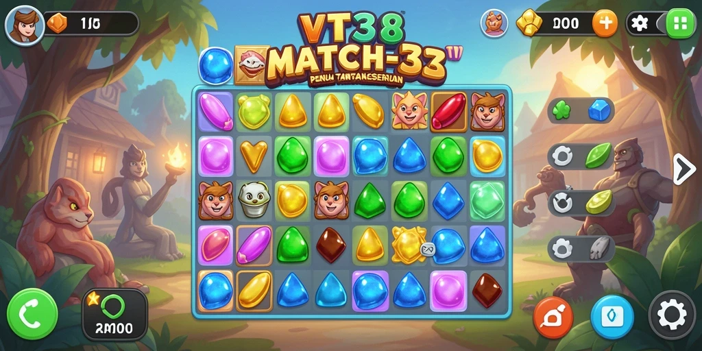 Screenshot VT38 menampilkan gameplay seru di level Match-3.